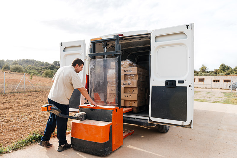 man loading cargo into white van to be delivered